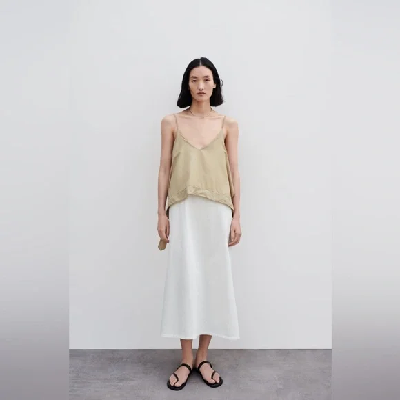 Zara | Dresses | Zara Midi Cotton White Cream Dress Sz Sz Medium | Poshmark